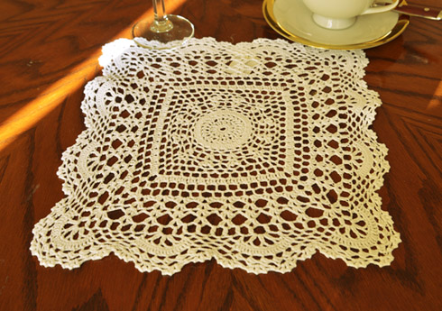 Wheat color Crochet Square Doilies. 12"x12" Square. (2 pcs)